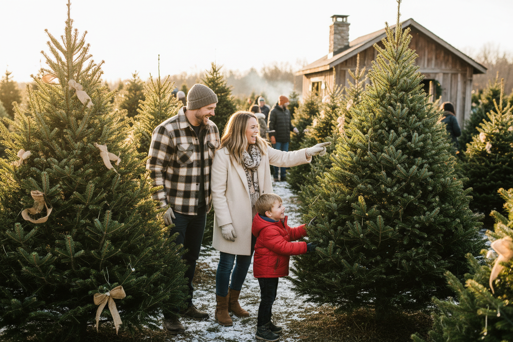 fresh christmas trees, family
